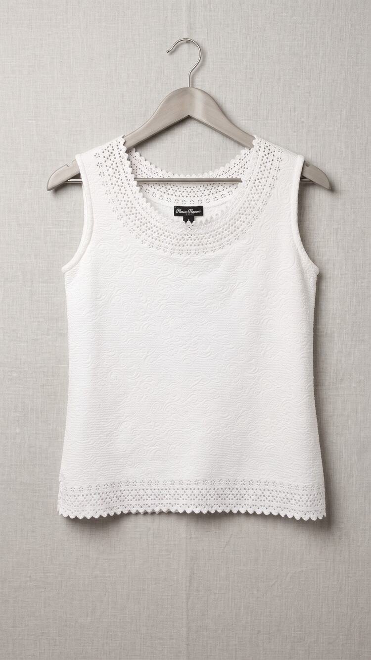 Chances R Tank Top Womens Small White Textured Jacquard Eyelet Crochet Lace Trim